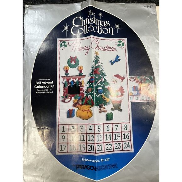 Vtg Christmas Col Jeweled Felt Advent Calendar Kit Paragon 6167 Trimming Tree - Picture 2 of 7